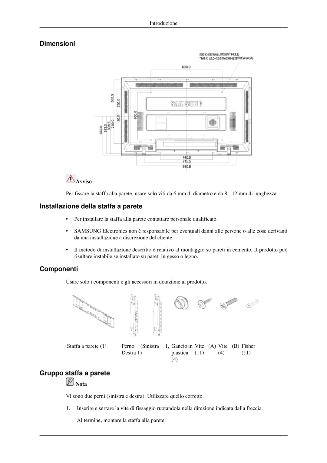 Samsung LH40MGPLGD/EN, LH46MGPLGD/EN manual Dimensioni 