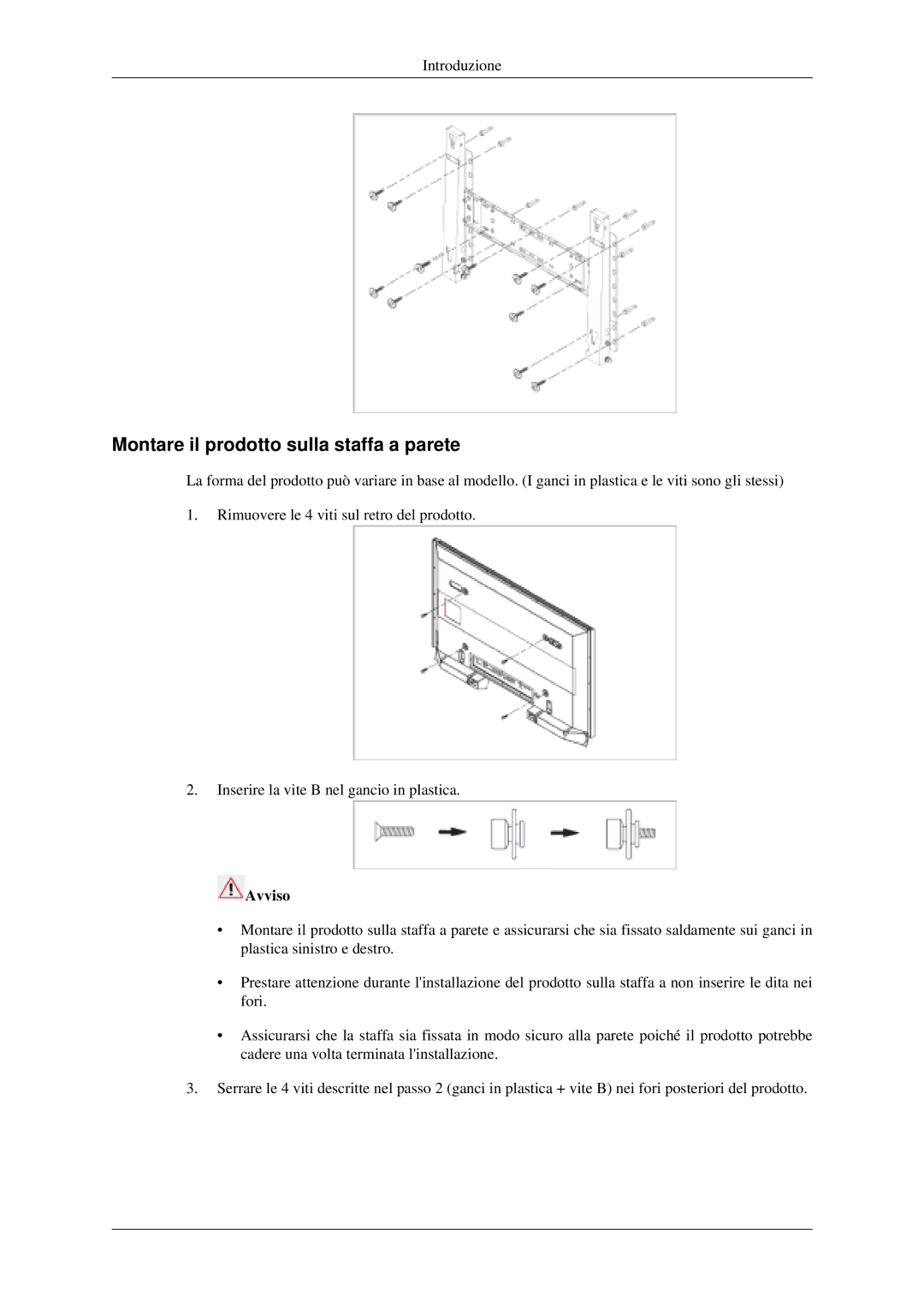 Samsung LH40MGPLGD/EN, LH46MGPLGD/EN manual Montare il prodotto sulla staffa a parete 