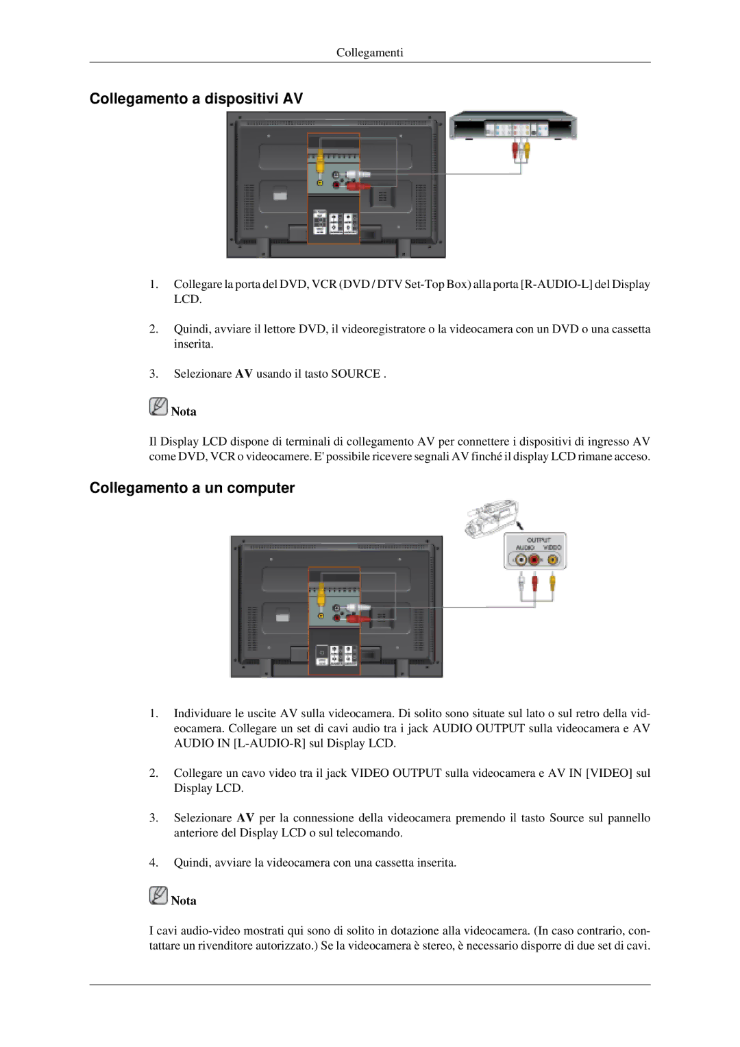 Samsung LH40MGPLGD/EN, LH46MGPLGD/EN manual Collegamento a dispositivi AV, Collegamento a un computer 