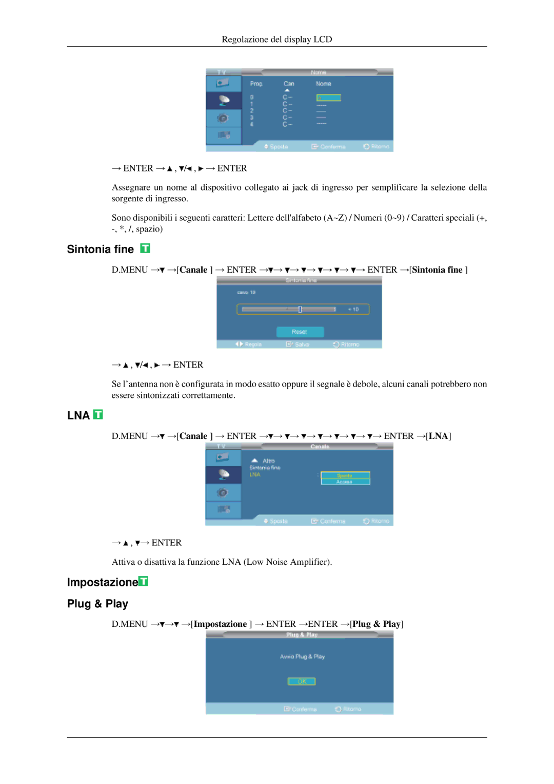 Samsung LH40MGPLGD/EN, LH46MGPLGD/EN manual Sintonia fine, Impostazione Plug & Play 