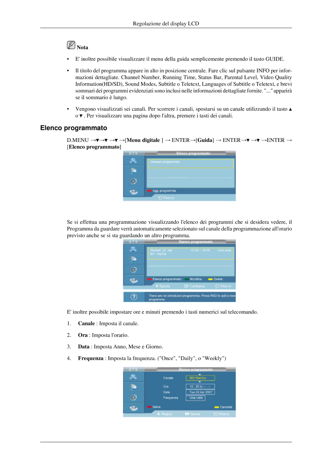 Samsung LH40MGPLGD/EN, LH46MGPLGD/EN manual Elenco programmato, Nota 