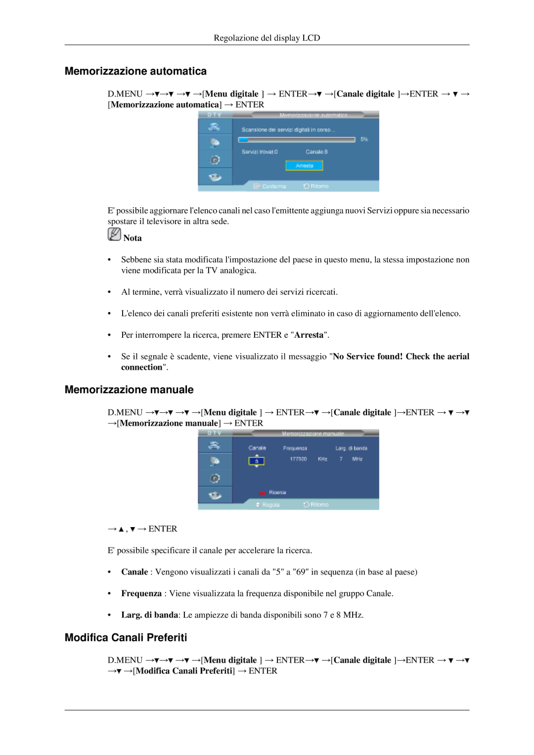 Samsung LH40MGPLGD/EN, LH46MGPLGD/EN manual Memorizzazione automatica, Modifica Canali Preferiti 