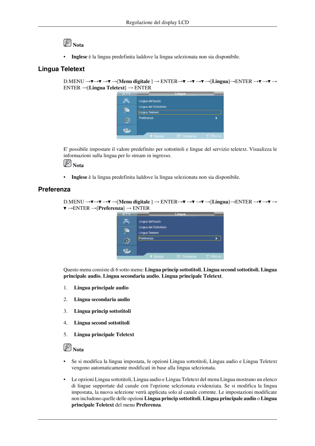 Samsung LH40MGPLGD/EN, LH46MGPLGD/EN manual Lingua Teletext, Preferenza 