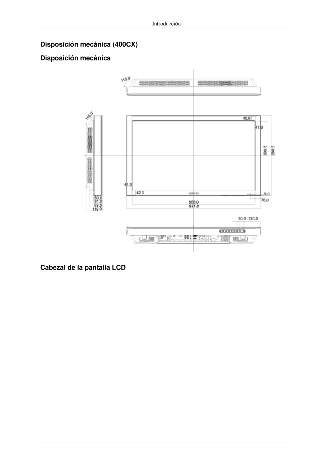 Samsung LH40MGPLGD/EN, LH46MGPLGD/EN manual Disposición mecánica 400CX Cabezal de la pantalla LCD 