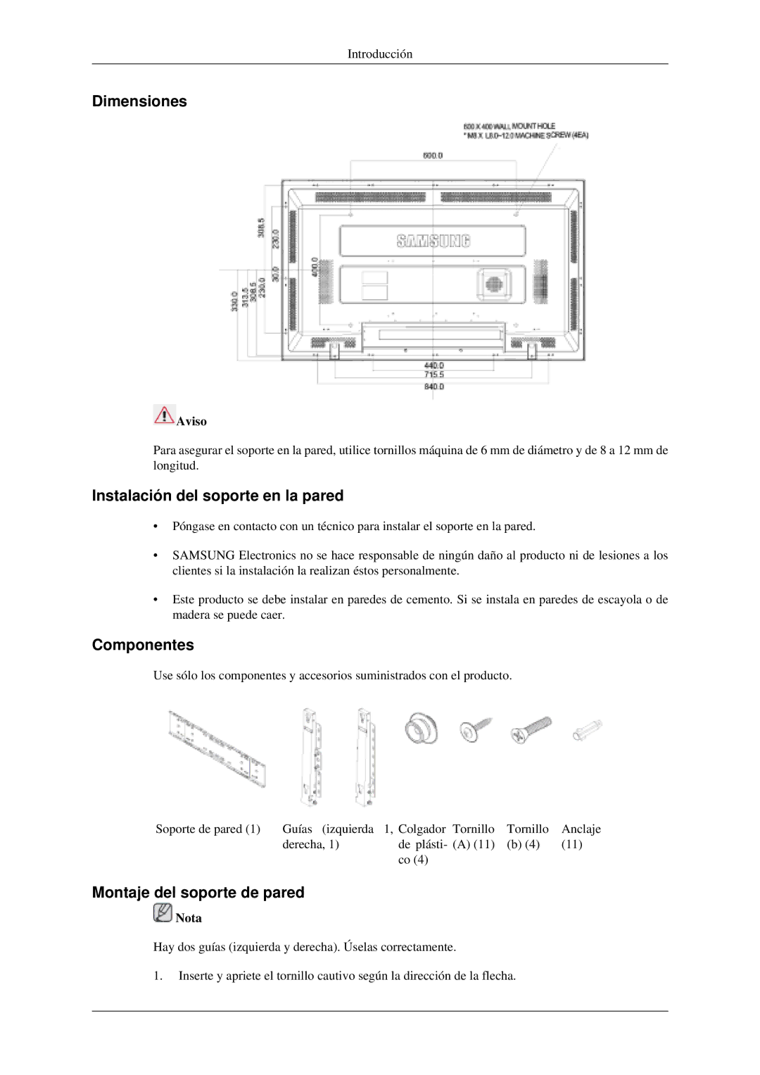 Samsung LH40MGPLGD/EN, LH46MGPLGD/EN manual Dimensiones 