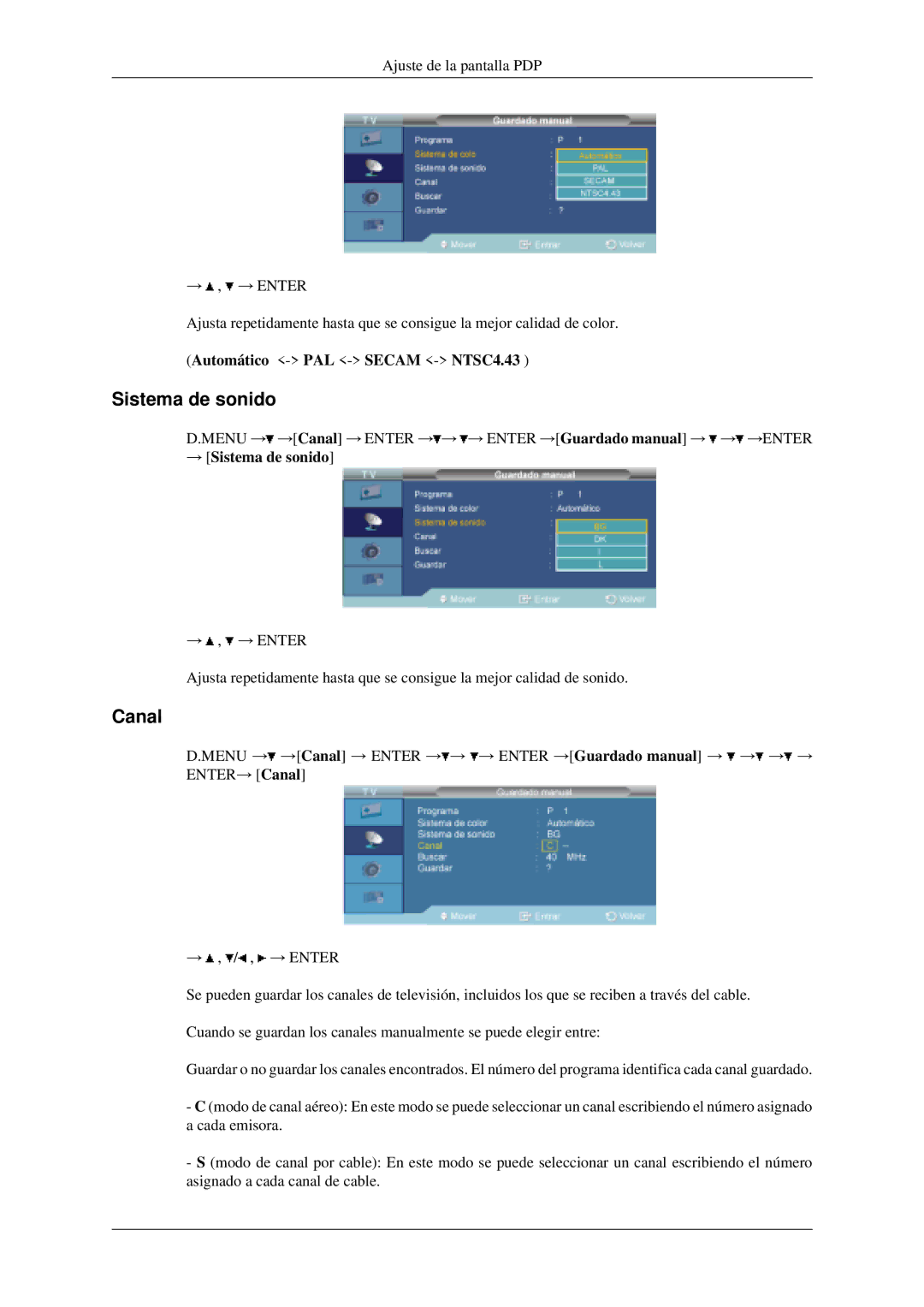 Samsung LH46MGPLGD/EN, LH40MGPLGD/EN manual Canal, → Sistema de sonido 