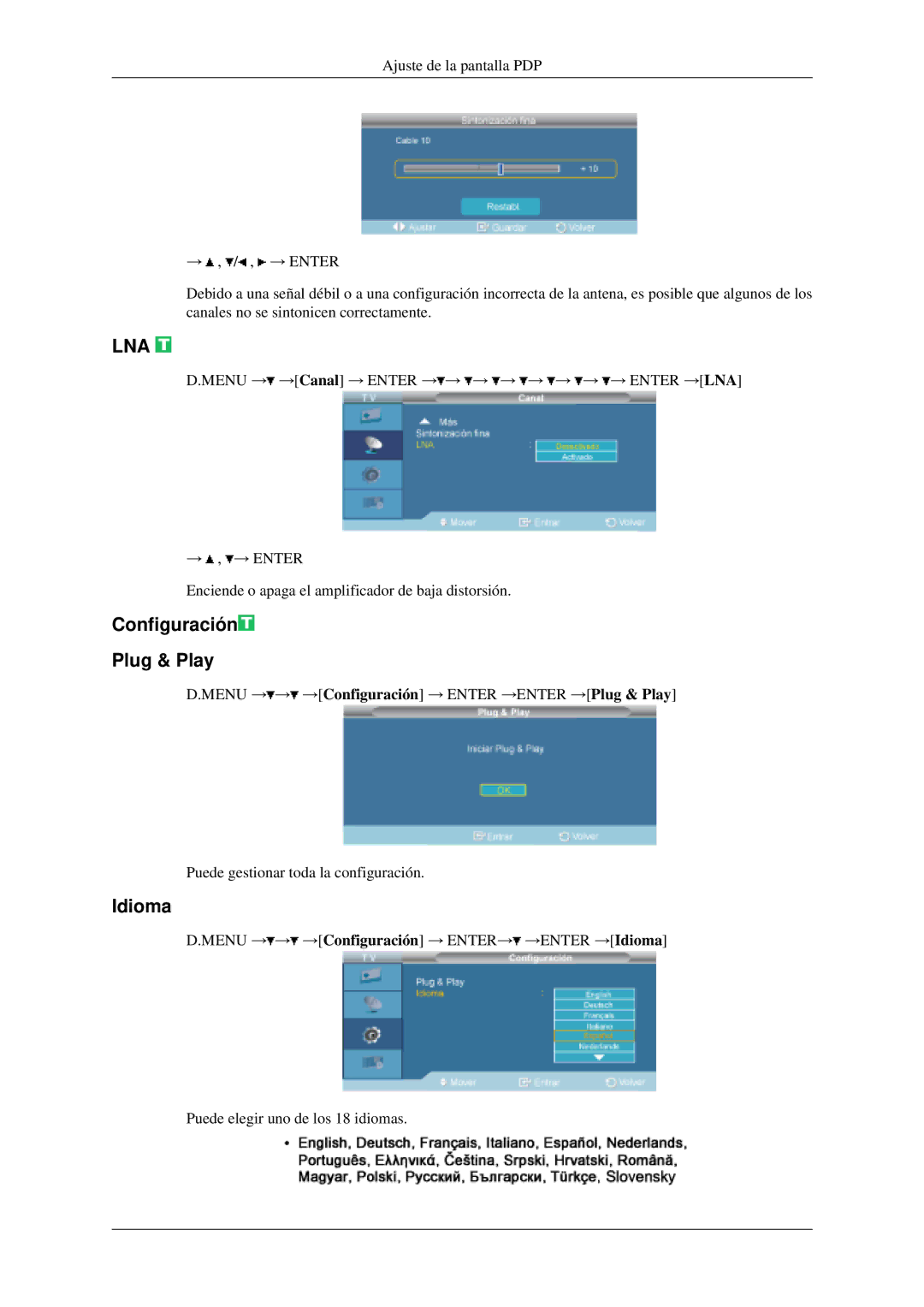 Samsung LH40MGPLGD/EN, LH46MGPLGD/EN manual Lna, Configuración Plug & Play 