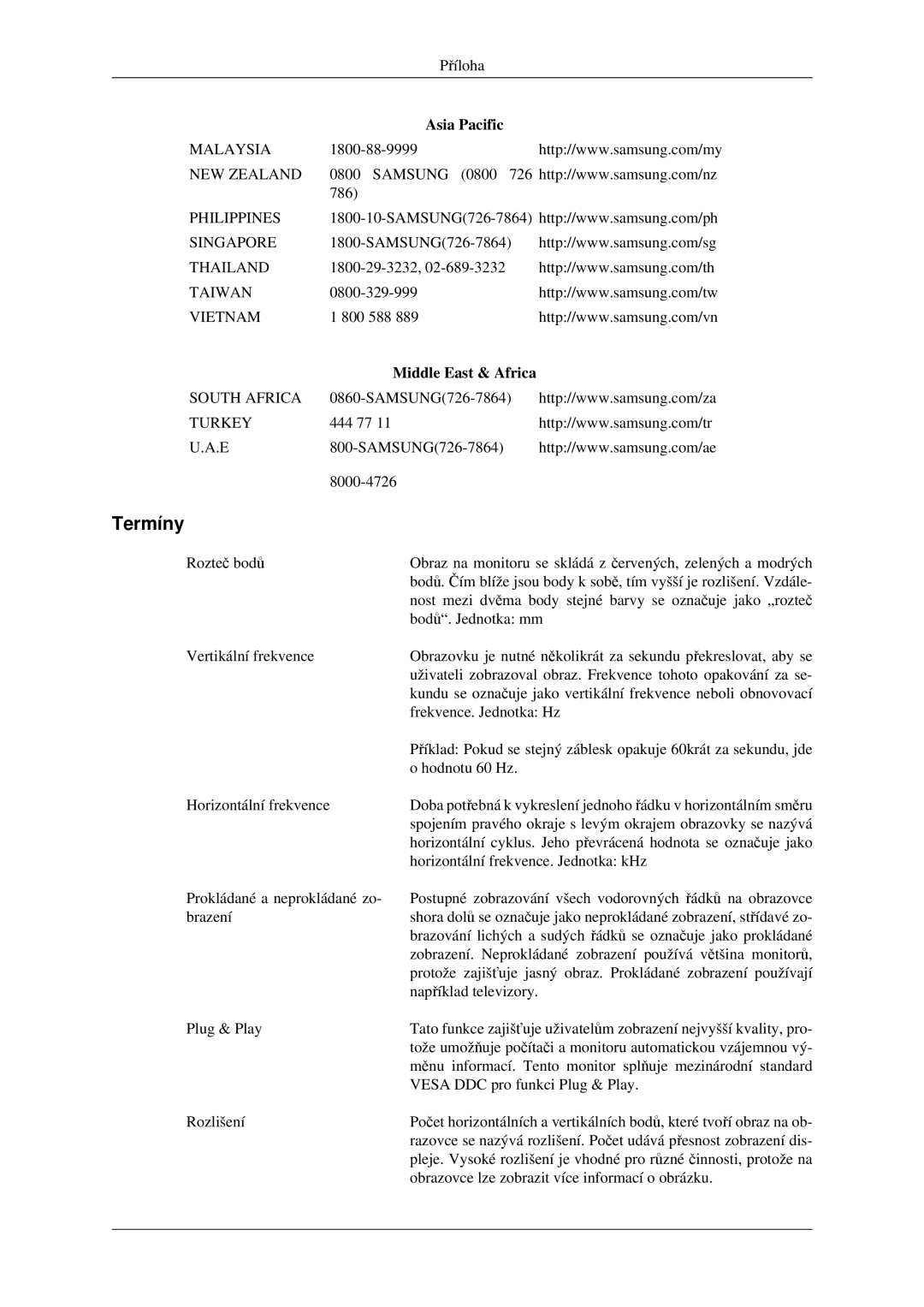 Samsung LH46MGPLGD/EN, LH40MGPLGD/EN manual Termíny, Middle East & Africa 