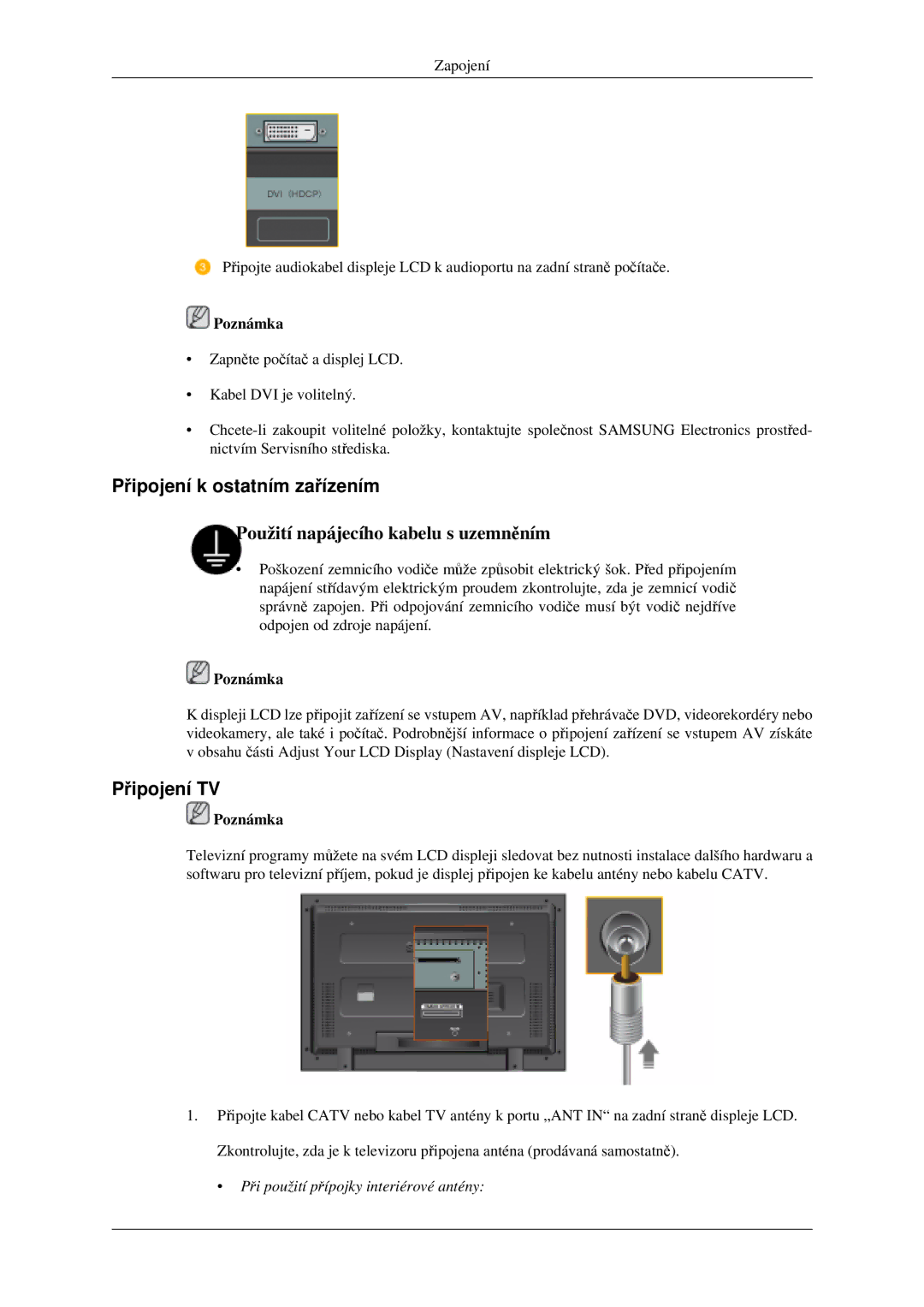 Samsung LH40MGPLGD/EN, LH46MGPLGD/EN manual Připojení k ostatním zařízením, Připojení TV 