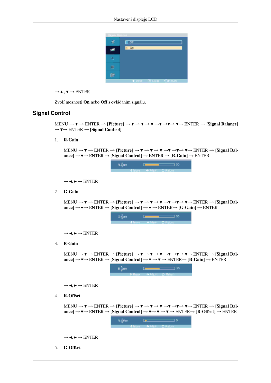 Samsung LH40MGPLGD/EN, LH46MGPLGD/EN manual → → Enter → Signal Control Gain, Offset 