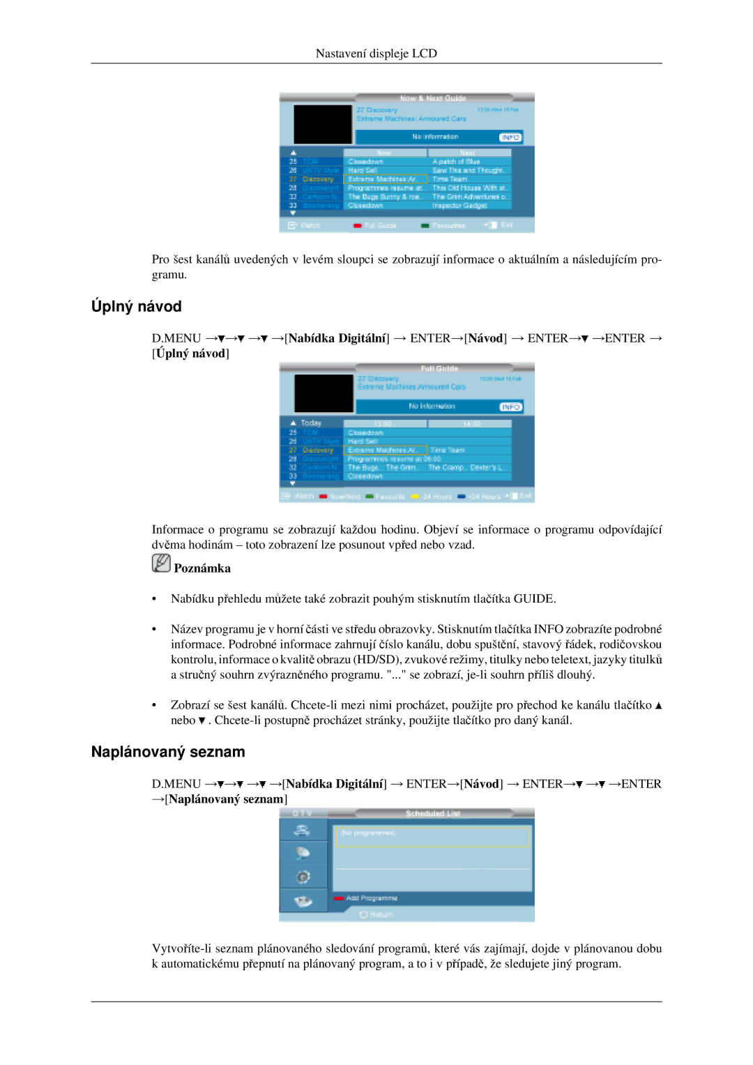 Samsung LH46MGPLGD/EN, LH40MGPLGD/EN manual Úplný návod, Naplánovaný seznam 