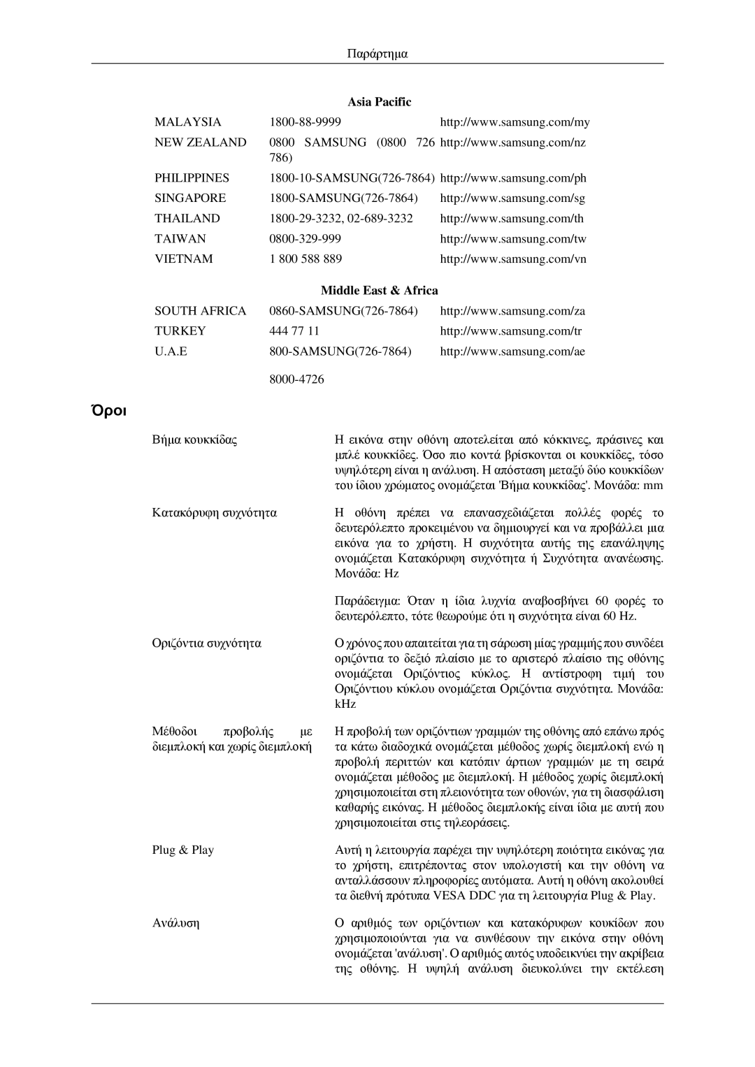 Samsung LH46MGPLGD/EN manual Όροι, Middle East & Africa 