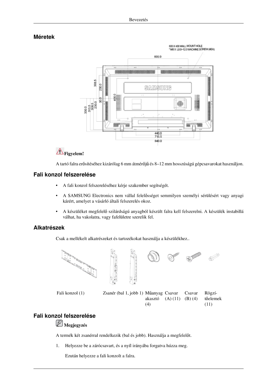 Samsung LH46MGPLGD/EN manual Méretek 