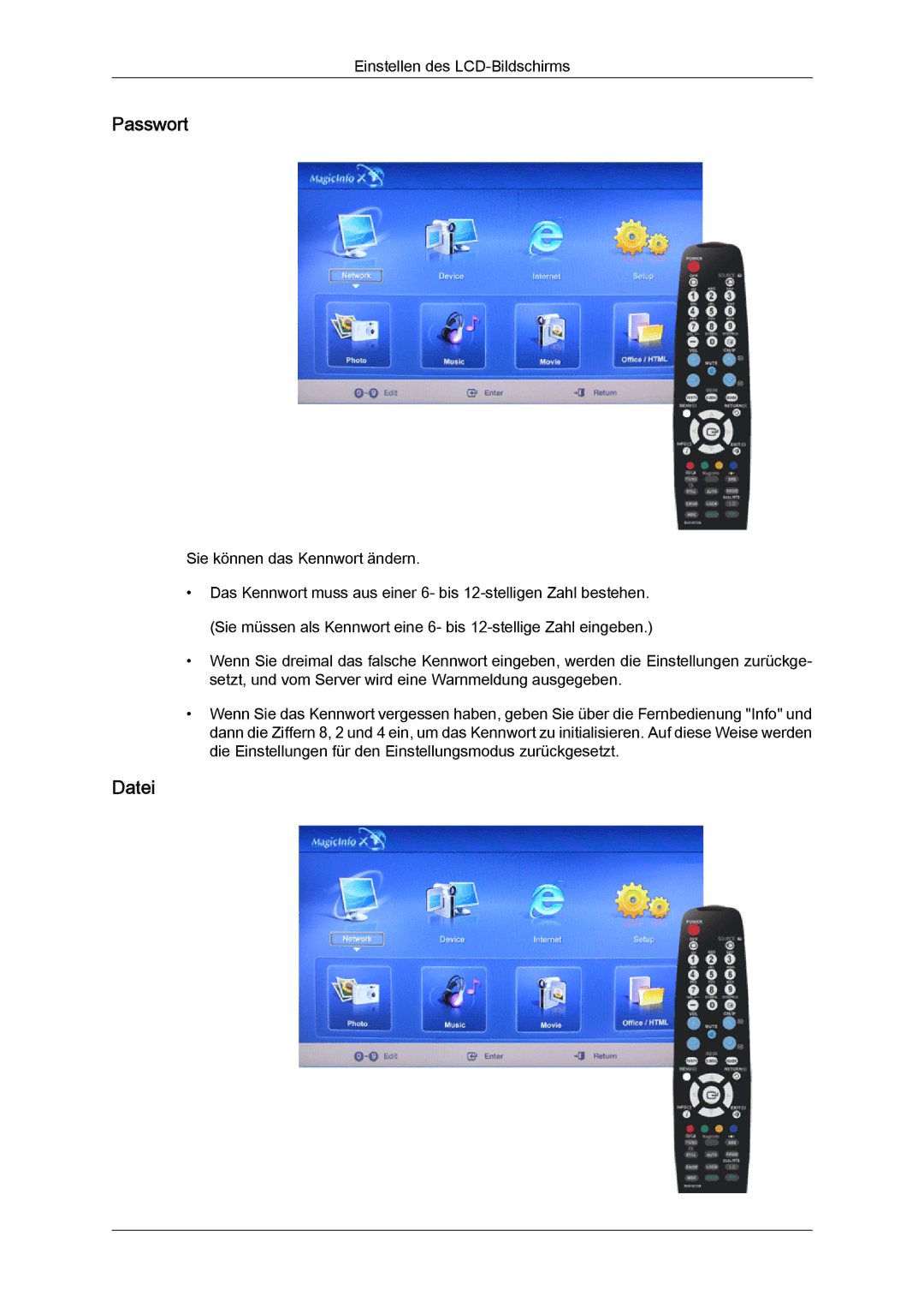 Samsung LH46MGPLBC/EN, LH46MGTLBC/EN, LH40MGTLBC/EN, LH40MGPLBC/EN manual Passwort, Datei 