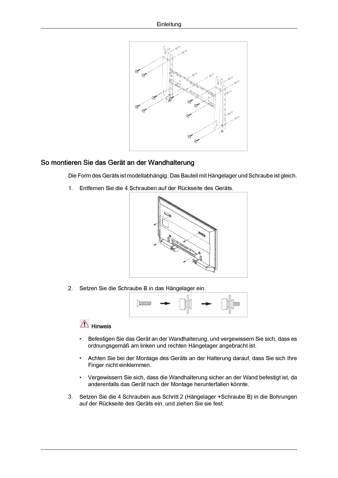 Samsung LH46MGPLBC/EN, LH46MGTLBC/EN, LH40MGTLBC/EN, LH40MGPLBC/EN manual So montieren Sie das Gerät an der Wandhalterung 