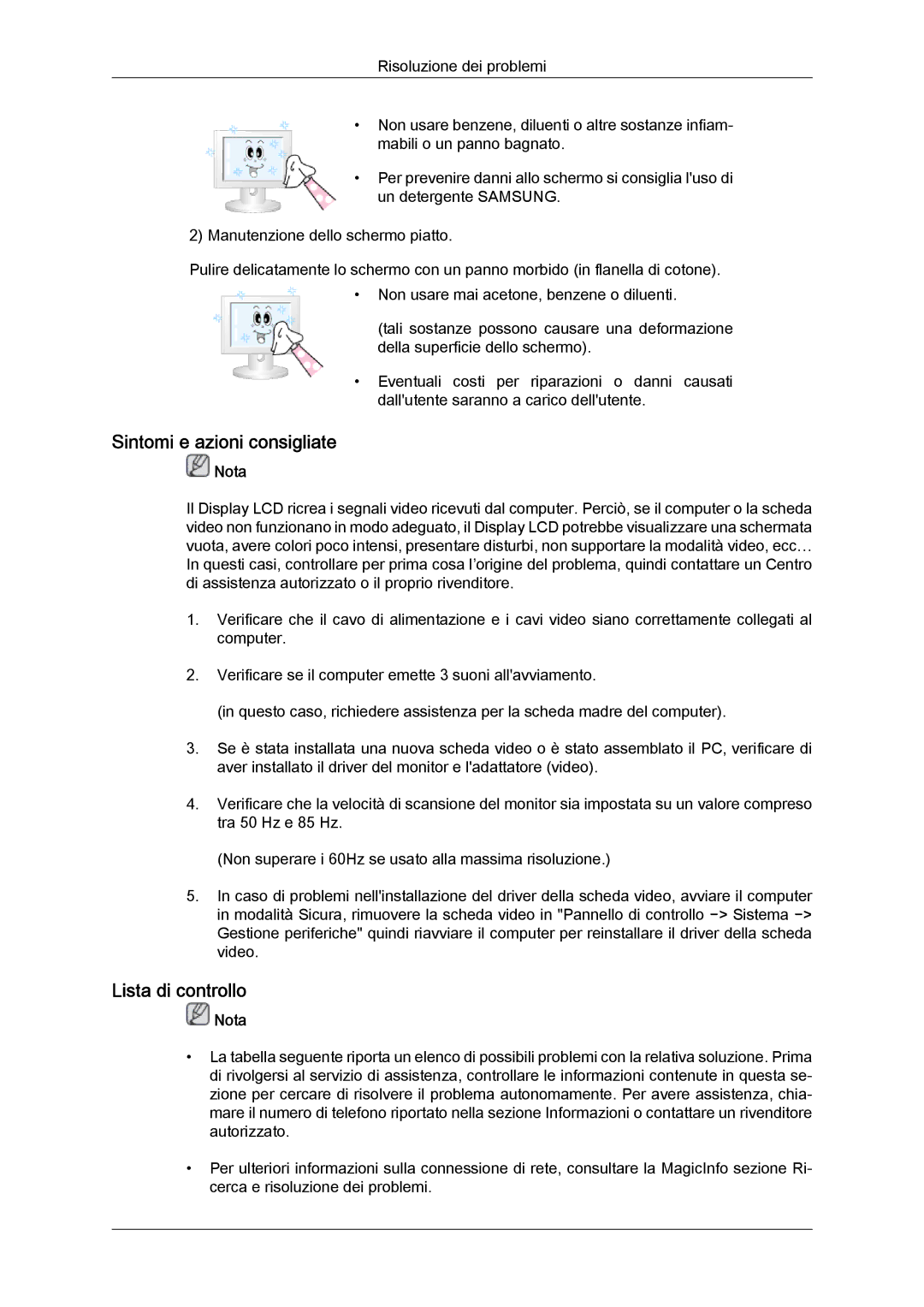 Samsung LH40MGTLBC/EN, LH46MGTLBC/EN, LH40MGPLBC/EN, LH46MGPLBC/EN manual Sintomi e azioni consigliate, Lista di controllo 