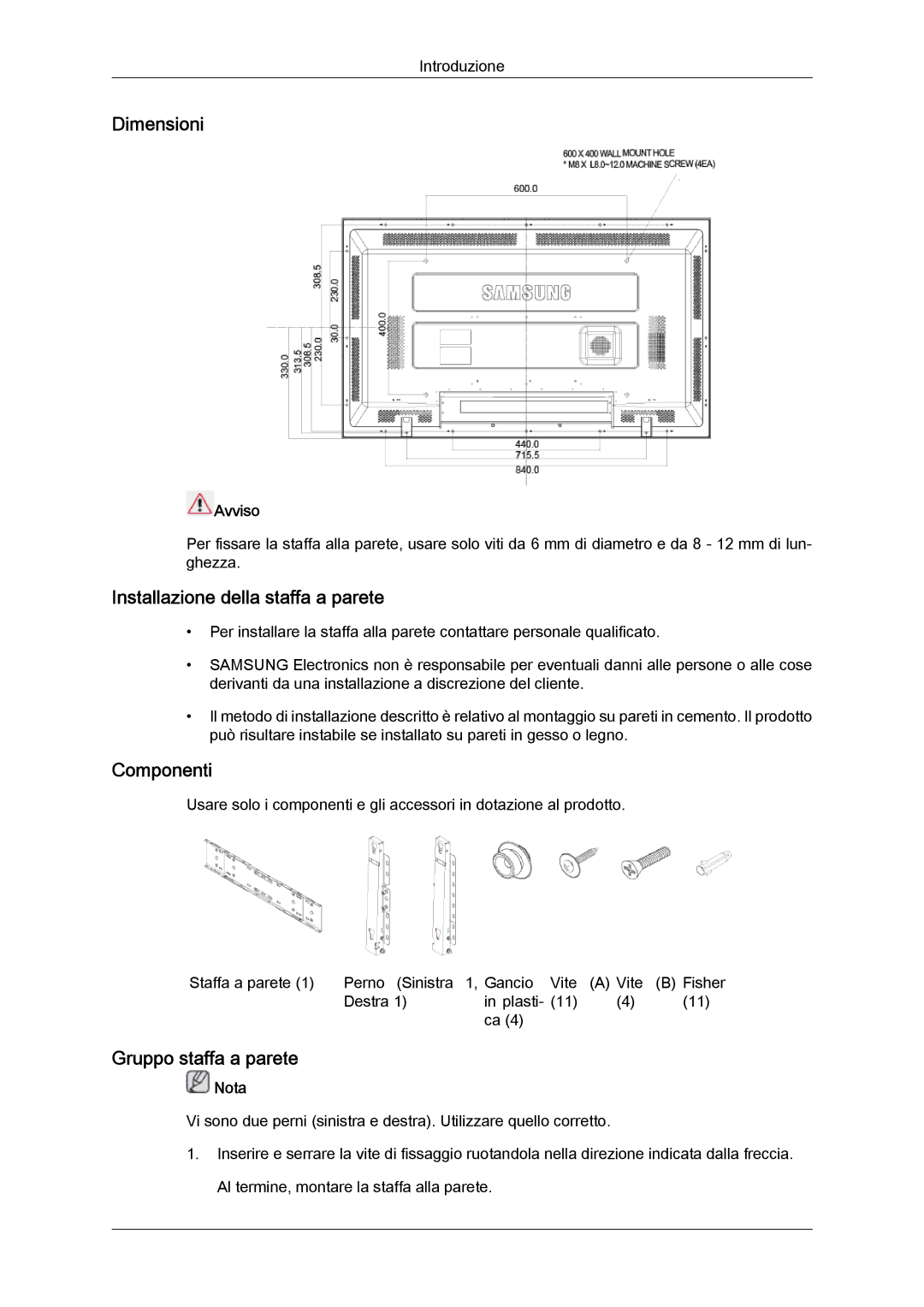 Samsung LH46MGPLBC/EN, LH46MGTLBC/EN, LH40MGTLBC/EN, LH40MGPLBC/EN manual Dimensioni 