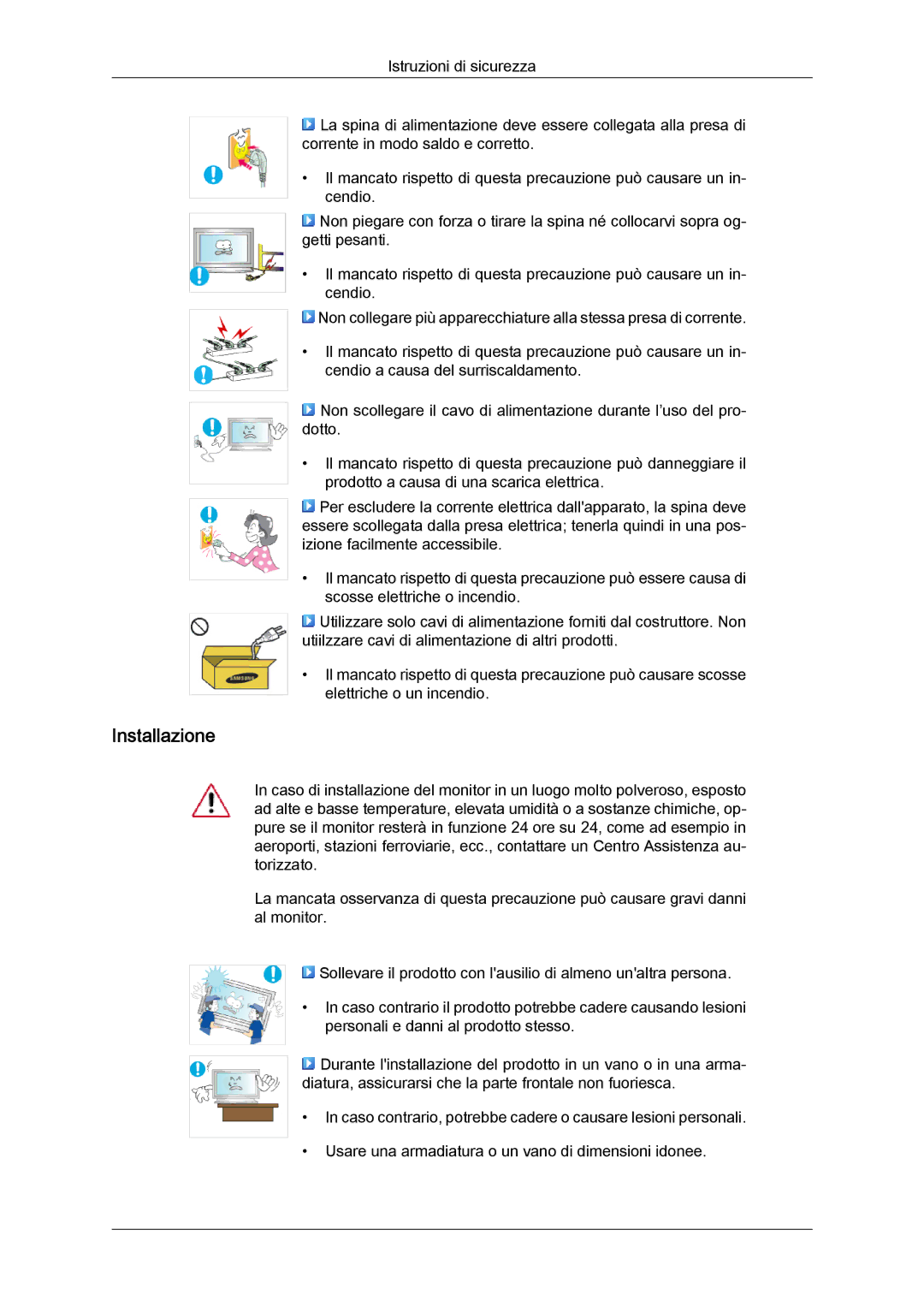 Samsung LH46MGPLBC/EN, LH46MGTLBC/EN, LH40MGTLBC/EN, LH40MGPLBC/EN manual Installazione 