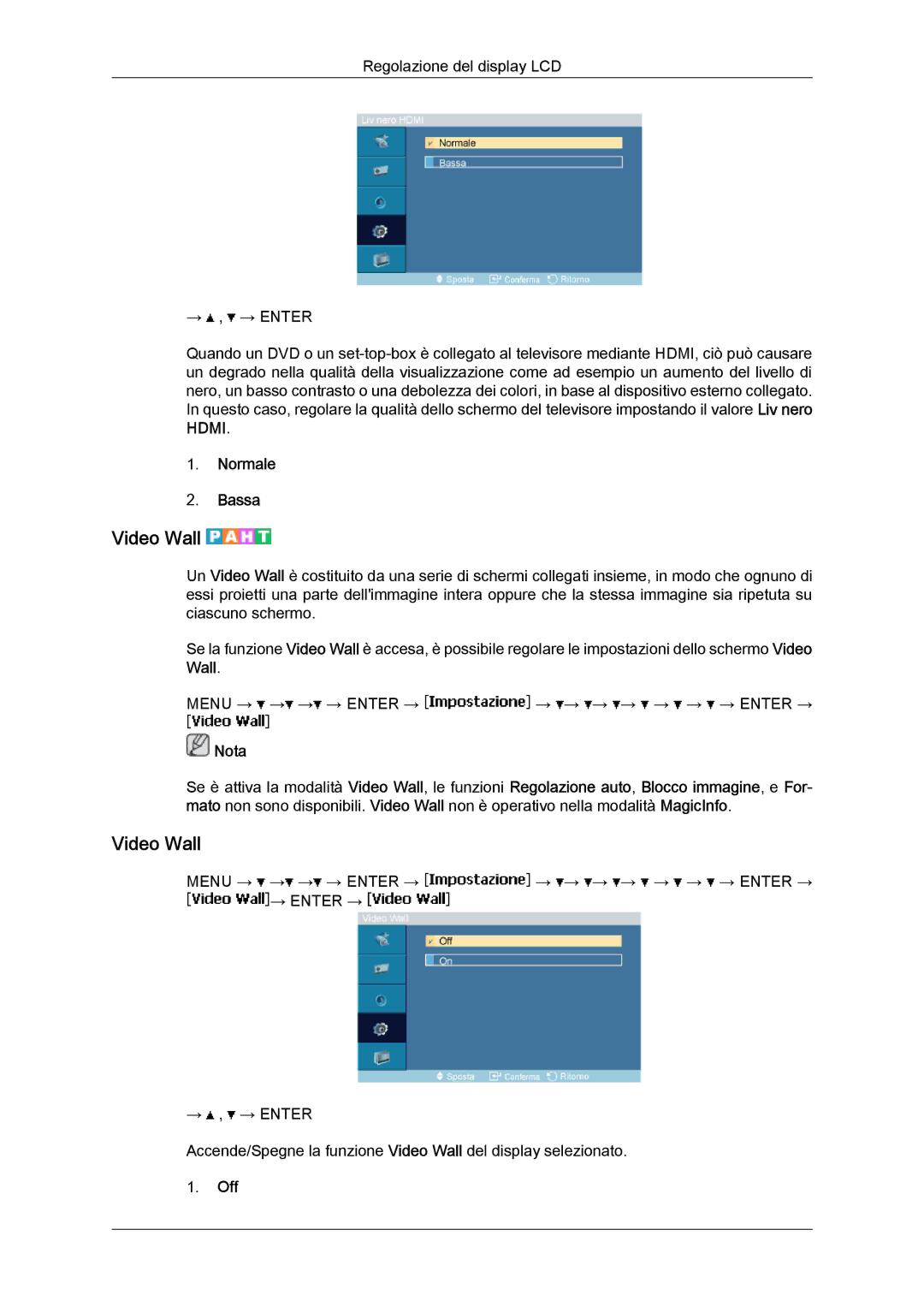 Samsung LH40MGTLBC/EN, LH46MGTLBC/EN, LH40MGPLBC/EN, LH46MGPLBC/EN manual Video Wall, Normale Bassa 