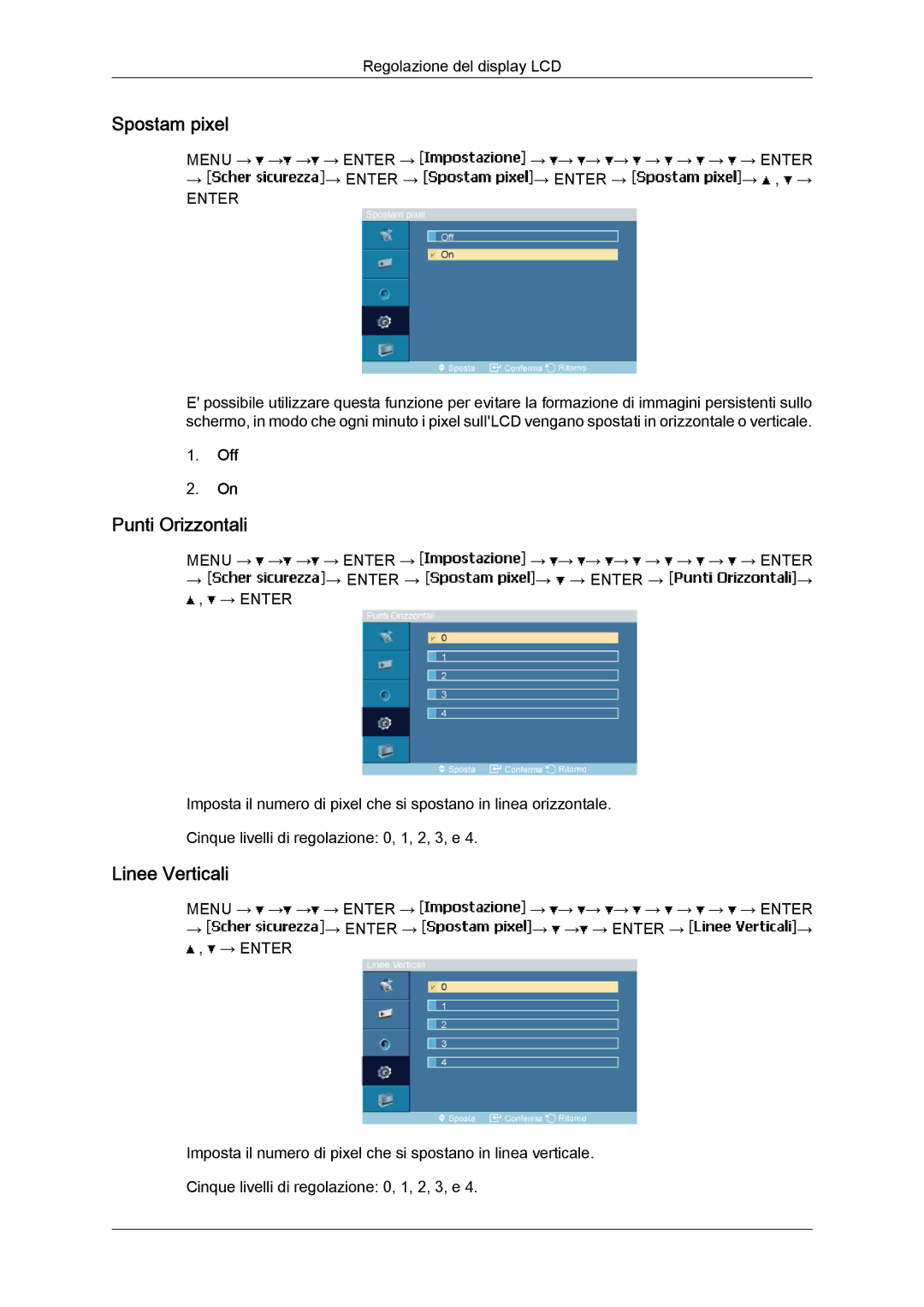 Samsung LH46MGTLBC/EN, LH40MGTLBC/EN, LH40MGPLBC/EN, LH46MGPLBC/EN manual Punti Orizzontali, Linee Verticali 