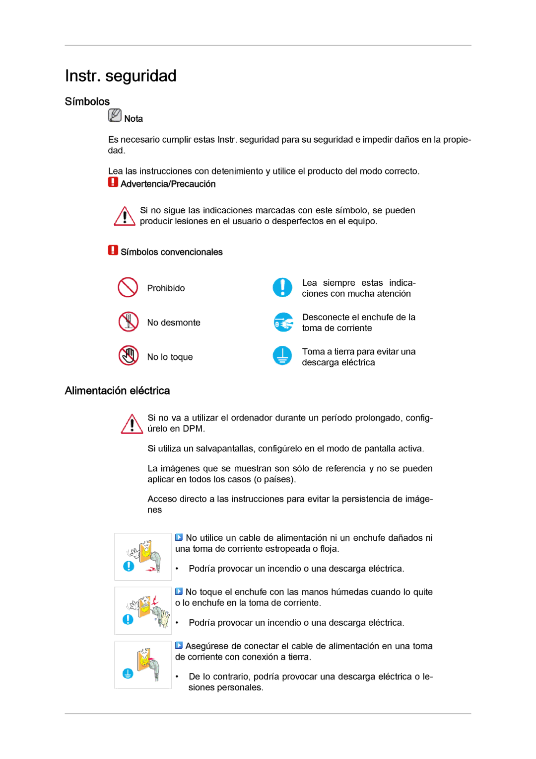 Samsung LH40MGPLBC/EN, LH46MGTLBC/EN Alimentación eléctrica, Nota, Advertencia/Precaución, Símbolos convencionales 