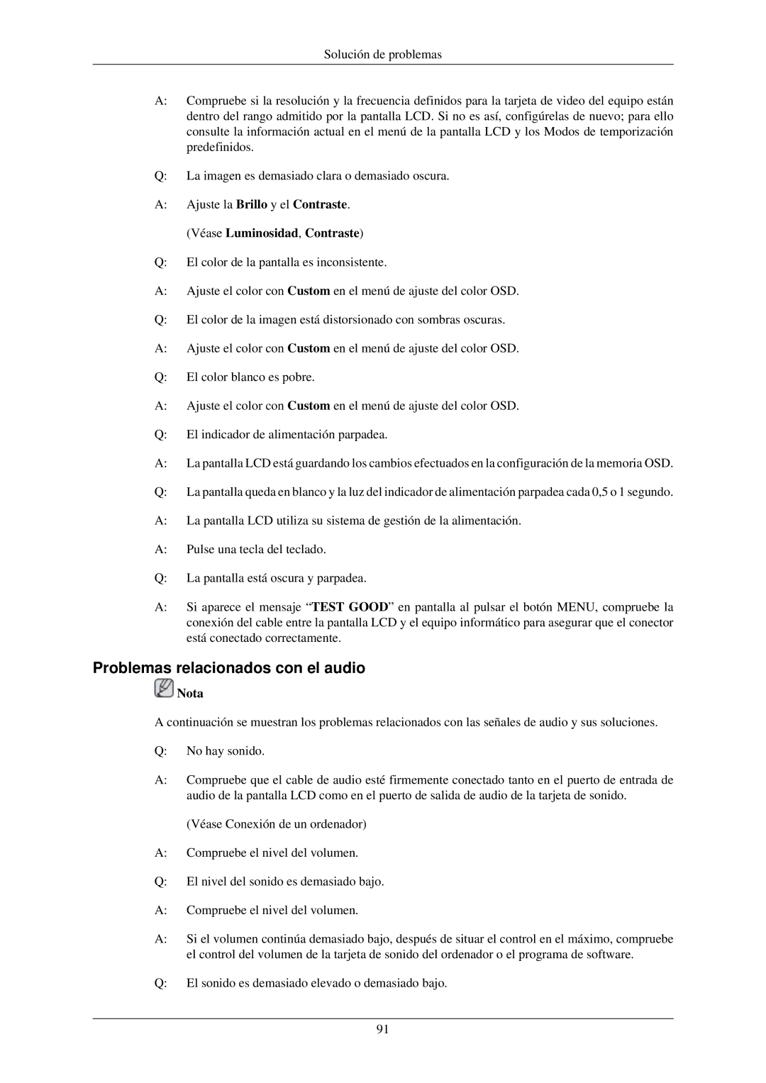 Samsung LH46MGPLBC/EN, LH46MGTLBC/EN, LH40MGTLBC/EN, LH40MGPLBC/EN manual Problemas relacionados con el audio 