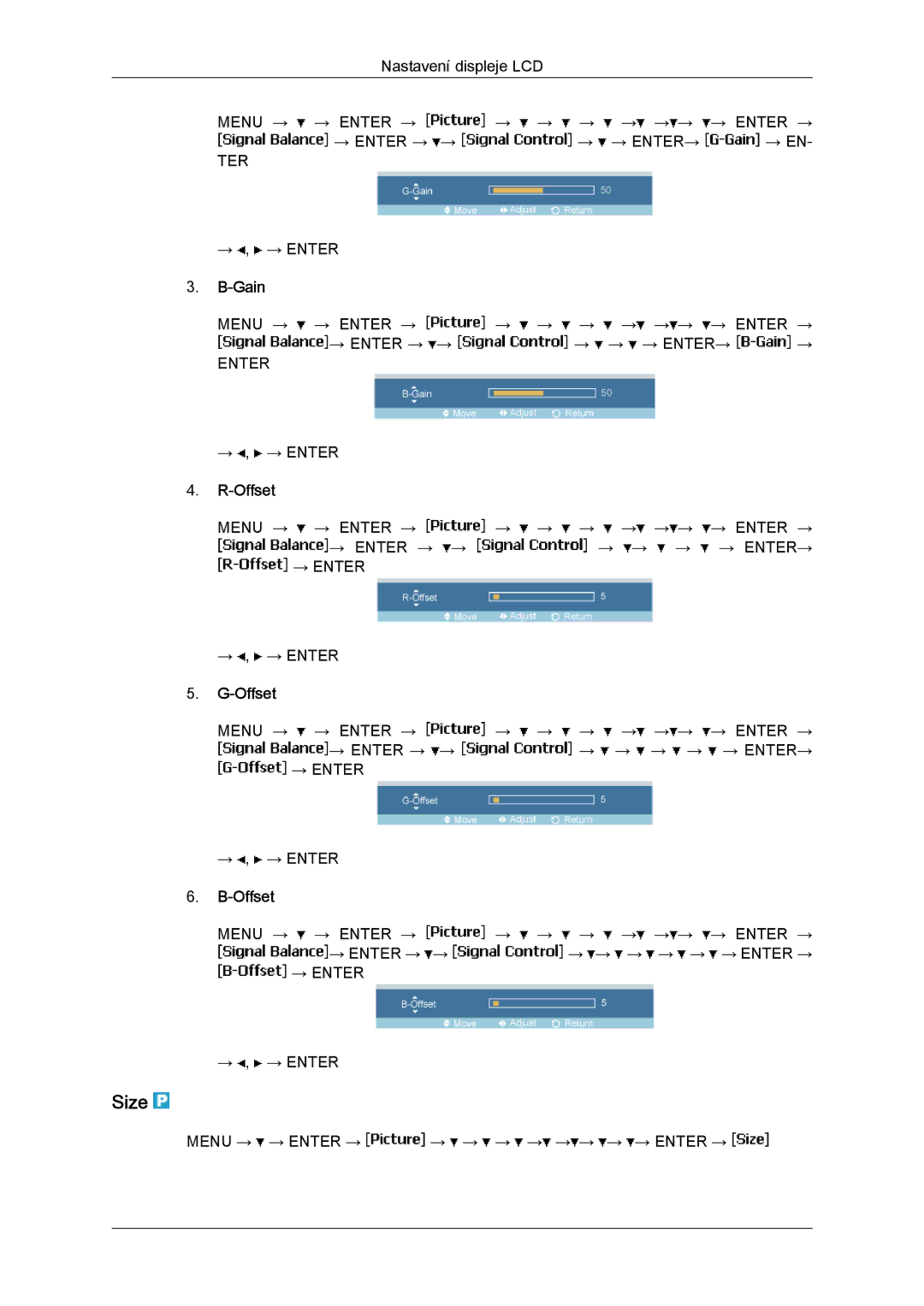 Samsung LH46MGTLBC/EN, LH40MGTLBC/EN, LH40MGPLBC/EN, LH46MGPLBC/EN manual Size, Offset 