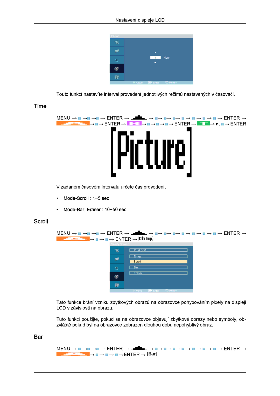 Samsung LH40MGPLBC/EN, LH46MGTLBC/EN, LH40MGTLBC/EN, LH46MGPLBC/EN Mode-Scroll 1~5 sec Mode-Bar,Eraser 10~50 sec 