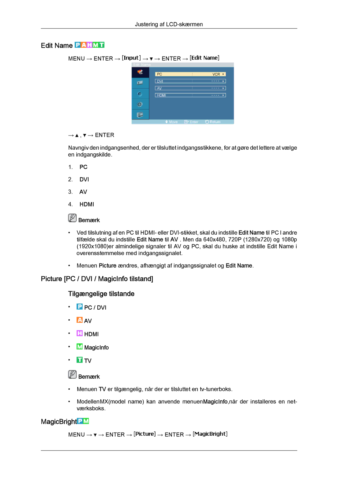 Samsung LH40MGPLBC/EN, LH46MGTLBC/EN, LH40MGTLBC/EN, LH46MGPLBC/EN manual Edit Name, MagicBright 