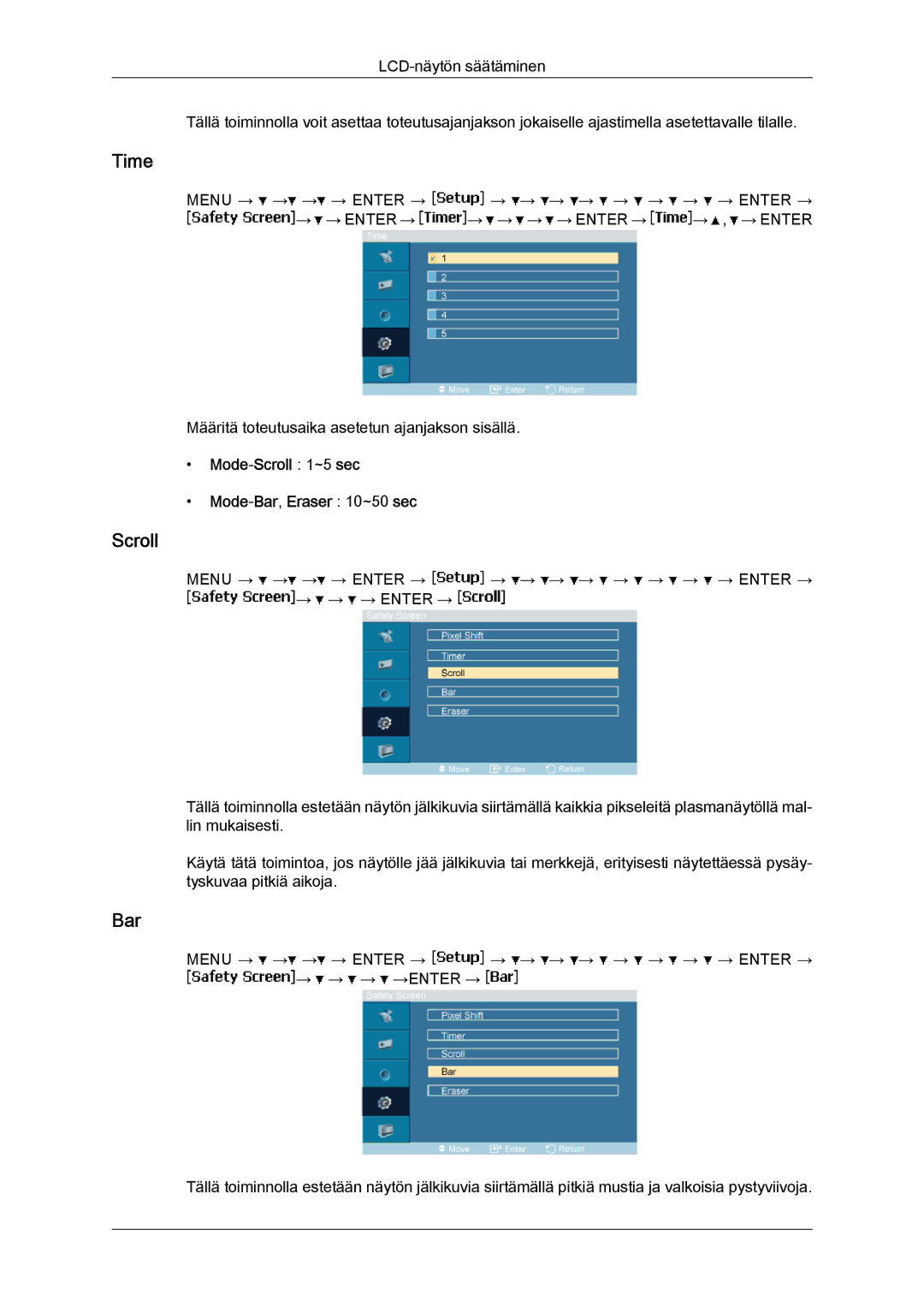 Samsung LH40MGTLBC/EN, LH46MGTLBC/EN, LH40MGPLBC/EN, LH46MGPLBC/EN Mode-Scroll 1~5 sec Mode-Bar,Eraser 10~50 sec 