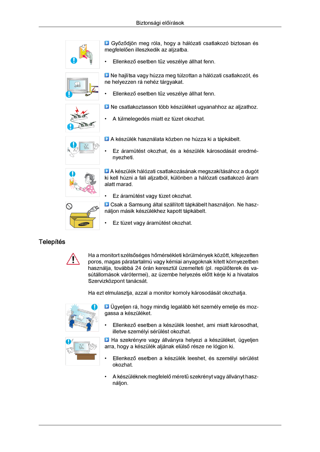 Samsung LH46MGPLBC/EN, LH46MGTLBC/EN, LH40MGTLBC/EN, LH40MGPLBC/EN manual Telepítés 