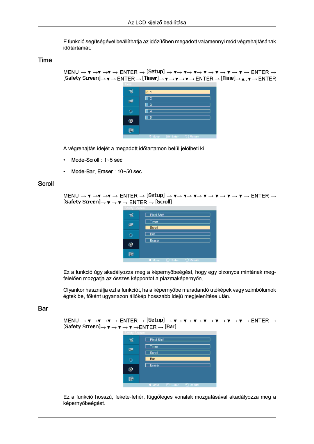 Samsung LH40MGPLBC/EN, LH46MGTLBC/EN, LH40MGTLBC/EN, LH46MGPLBC/EN Mode-Scroll 1~5 sec Mode-Bar,Eraser 10~50 sec 