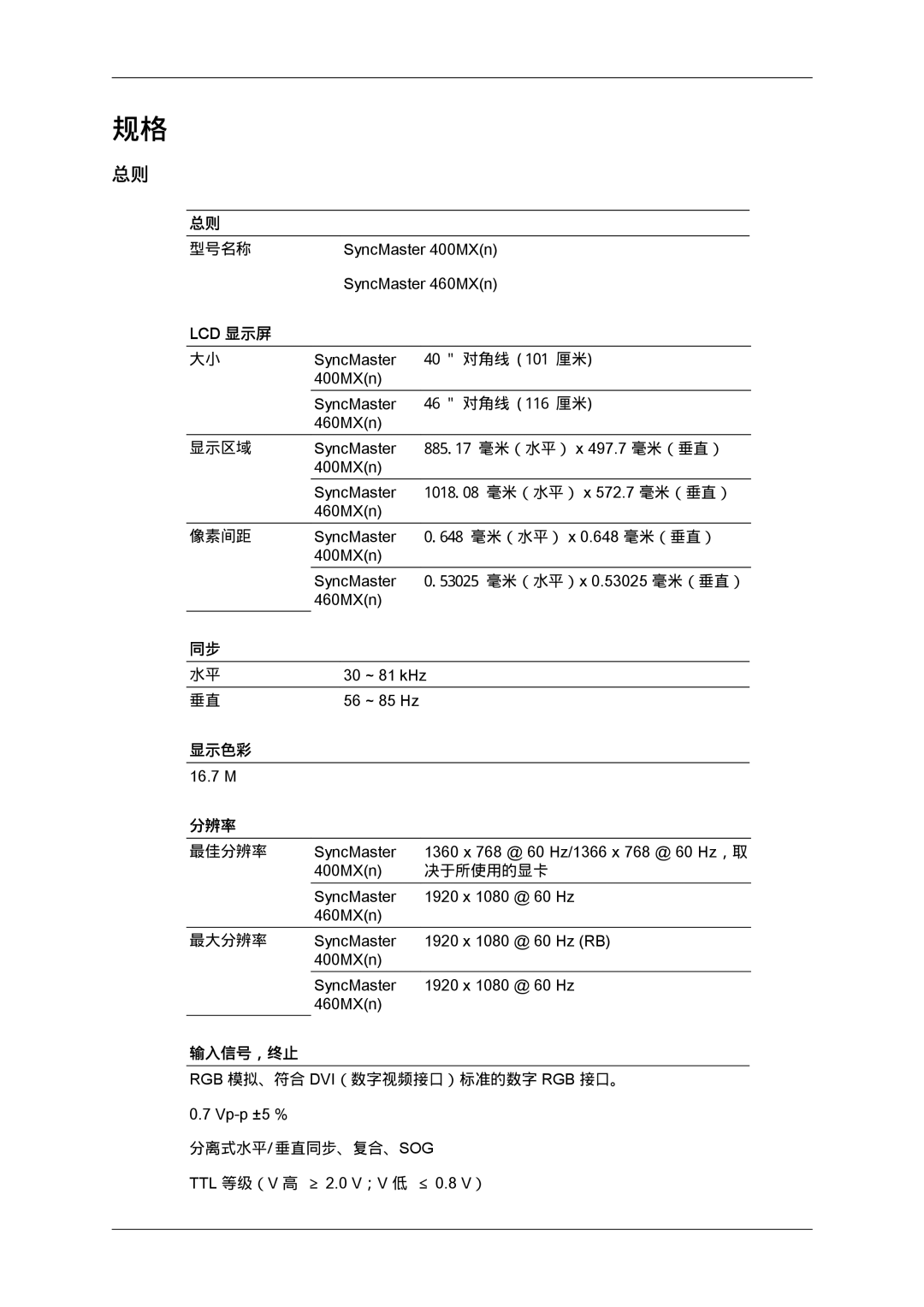 Samsung LH46MGTLBC/EN, LH40MGTLBC/EN, LH40MGPLBC/EN, LH46MGPLBC/EN manual 显示色彩 