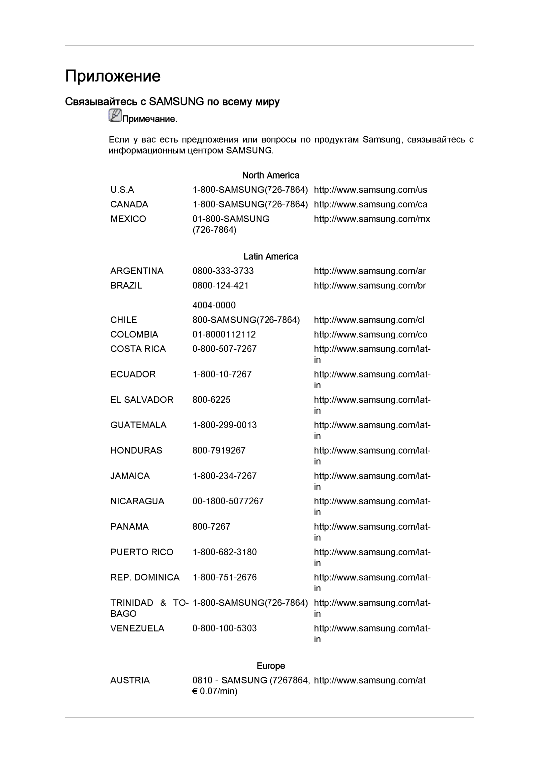 Samsung LH40MGTLBC/EN, LH46MGTLBC/EN manual Связывайтесь с Samsung по всему миру, North America, Latin America, Europe 