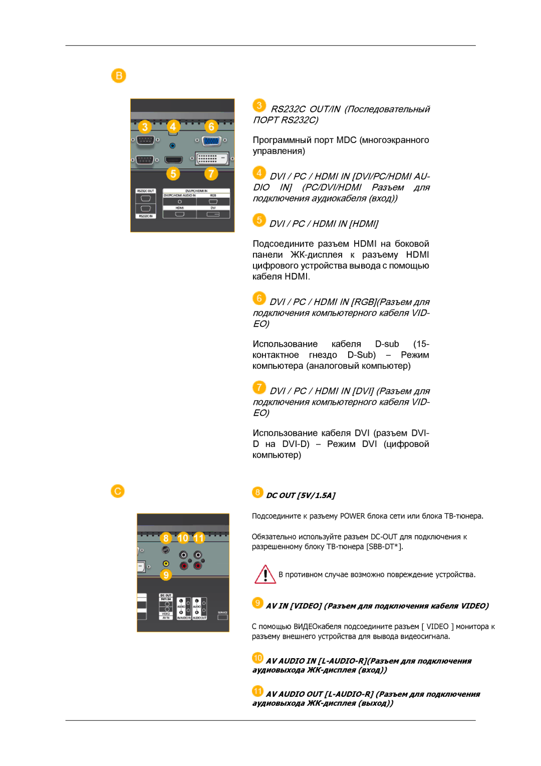 Samsung LH46MGPLBC/EN, LH46MGTLBC/EN, LH40MGTLBC/EN, LH40MGPLBC/EN manual DVI / PC / Hdmi in Hdmi 