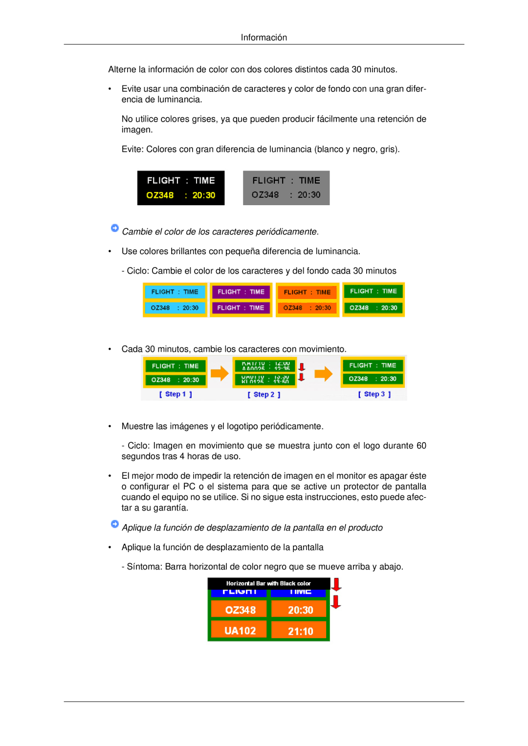 Samsung LH40MRPLBF/EN, LH46MRPLBF/EN, LH40MRTLBC/EN, LH46MRTLBC/EN manual Cambie el color de los caracteres periódicamente 