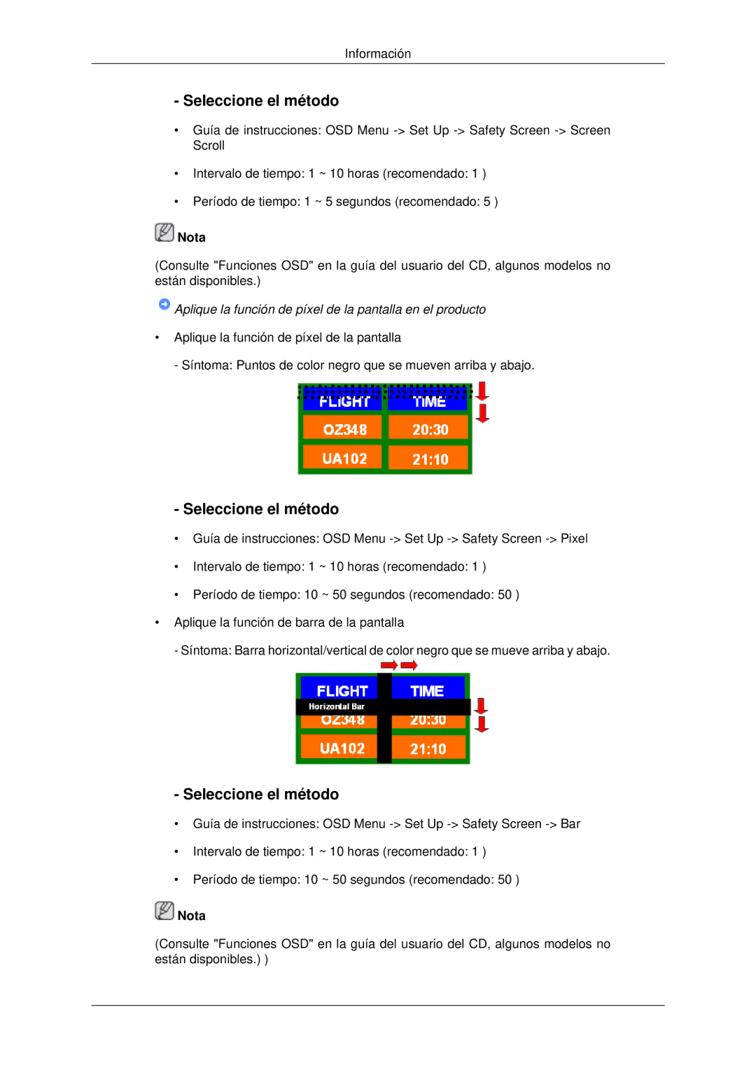 Samsung LH46MRTLBC/EN, LH46MRPLBF/EN manual Seleccione el método, Aplique la función de píxel de la pantalla en el producto 