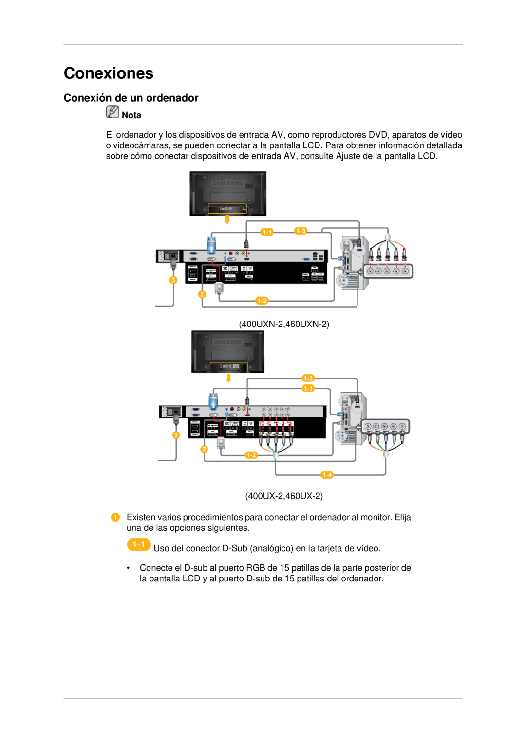 Samsung LH40MRTLBC/EN, LH46MRPLBF/EN, LH40MRPLBF/EN, LH46MRTLBC/EN, LH46MSTLBB/EN manual Conexiones, Conexión de un ordenador 