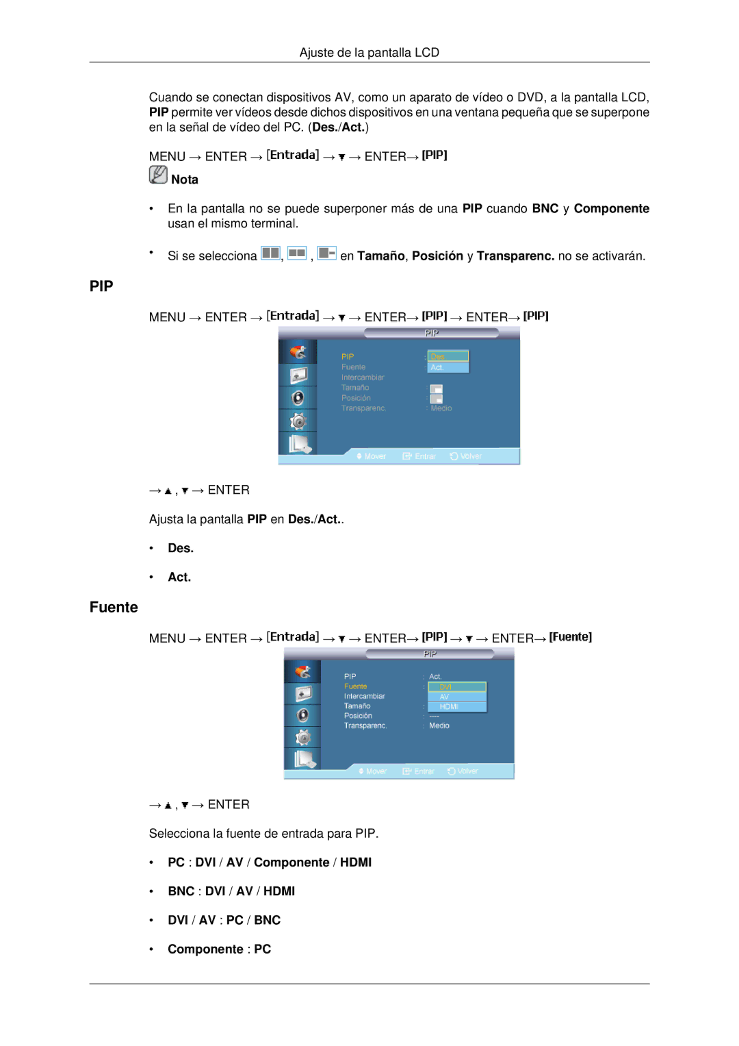 Samsung LH46MRPLBF/EN, LH40MRTLBC/EN, LH40MRPLBF/EN, LH46MRTLBC/EN, LH46MSTLBB/EN manual Fuente, Des Act 