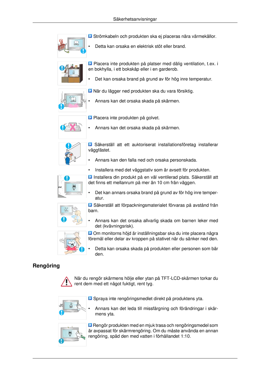 Samsung LH46MSTLBB/EN, LH46MRPLBF/EN, LH40MRTLBC/EN, LH40MRPLBF/EN, LH46MRTLBC/EN manual Rengöring 