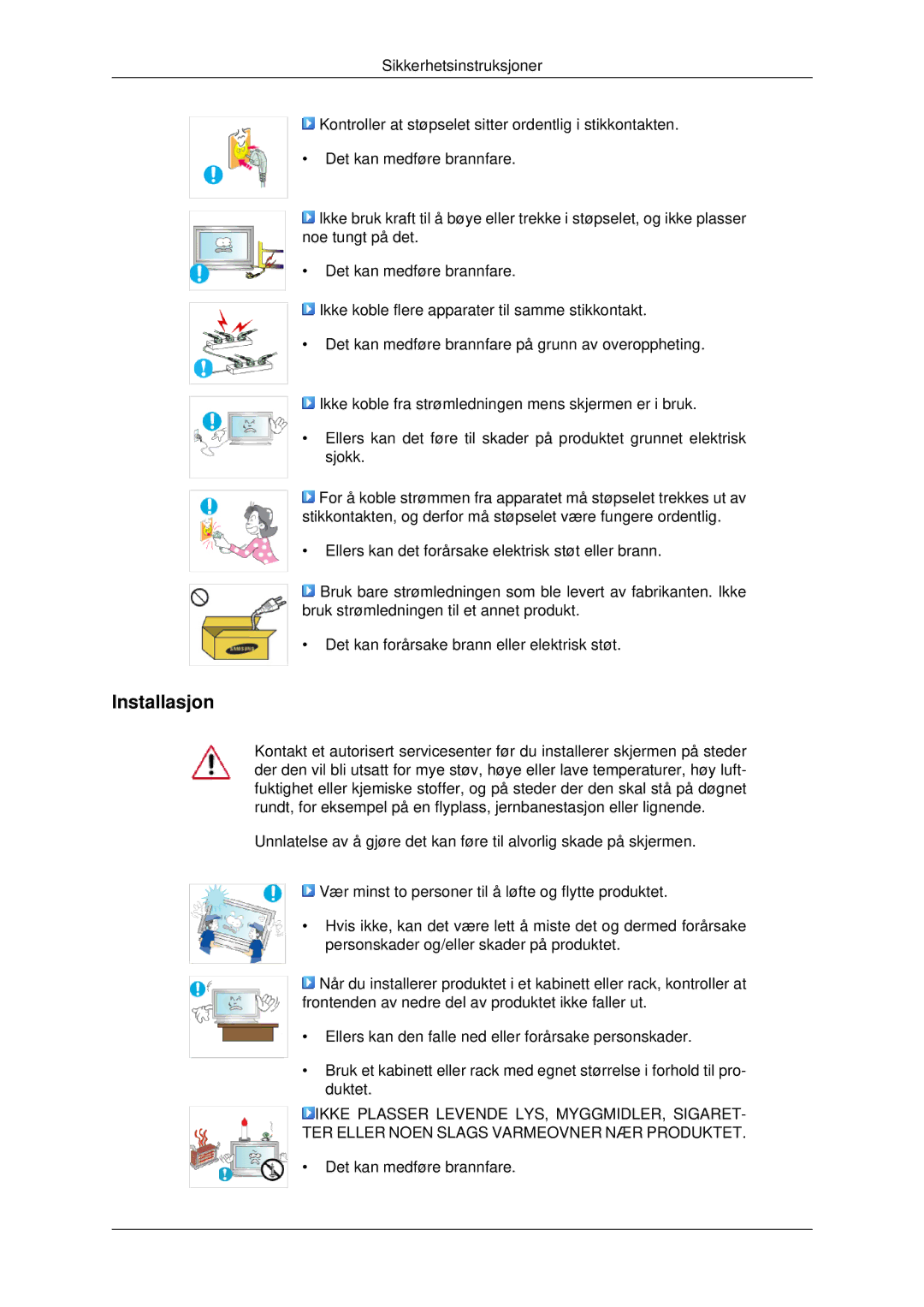 Samsung LH46MRTLBC/EN, LH46MRPLBF/EN, LH40MRTLBC/EN, LH40MRPLBF/EN, LH46MSTLBB/EN manual Installasjon 