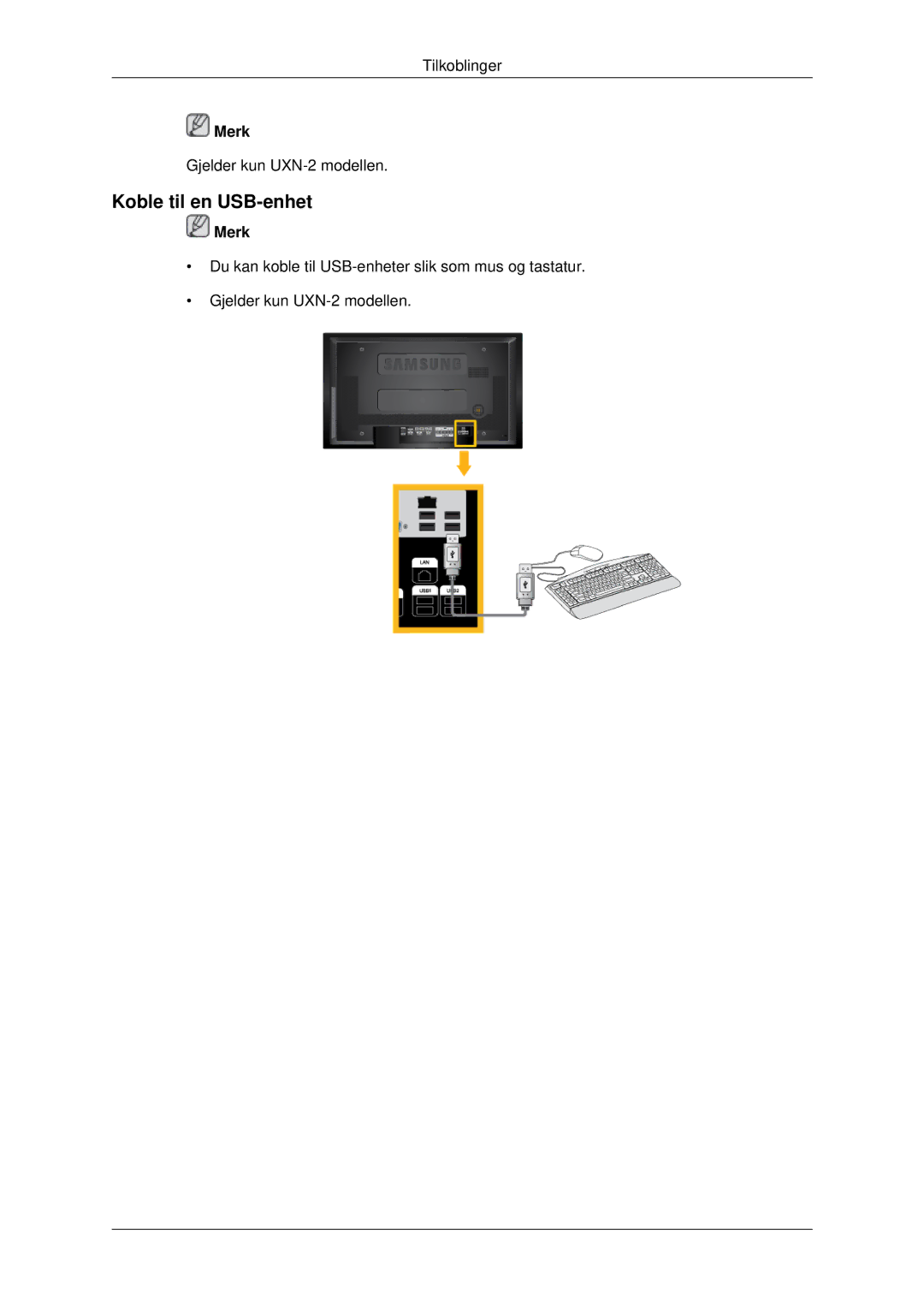 Samsung LH46MRPLBF/EN, LH40MRTLBC/EN, LH40MRPLBF/EN, LH46MRTLBC/EN, LH46MSTLBB/EN manual Koble til en USB-enhet 