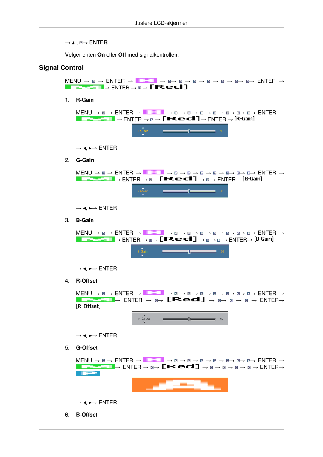 Samsung LH40MRPLBF/EN, LH46MRPLBF/EN, LH40MRTLBC/EN, LH46MRTLBC/EN, LH46MSTLBB/EN manual Signal Control, Gain, Offset 