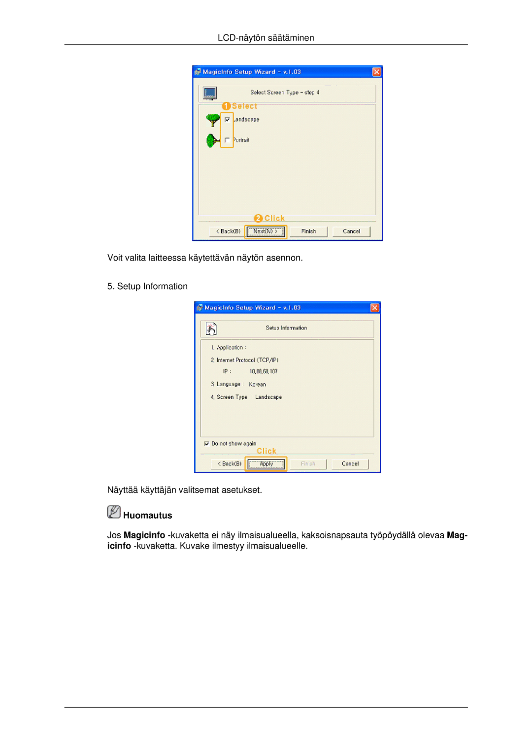 Samsung LH46MRTLBC/EN, LH46MRPLBF/EN, LH40MRTLBC/EN, LH40MRPLBF/EN, LH46MSTLBB/EN manual Huomautus 