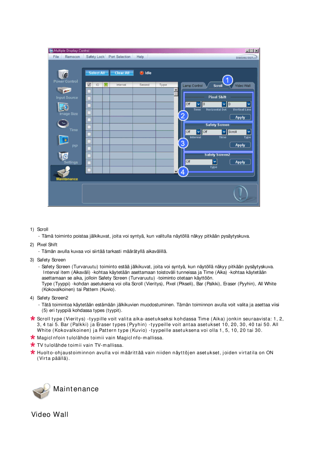 Samsung LH46MRPLBF/EN, LH40MRTLBC/EN, LH40MRPLBF/EN, LH46MRTLBC/EN, LH46MSTLBB/EN manual Maintenance Video Wall 