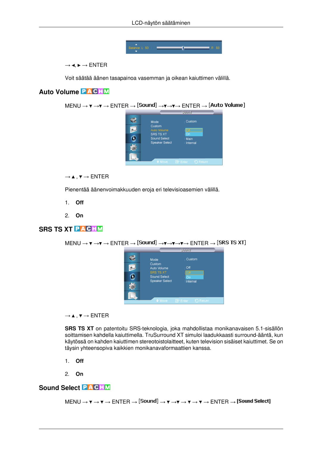 Samsung LH46MRPLBF/EN, LH40MRTLBC/EN, LH40MRPLBF/EN, LH46MRTLBC/EN, LH46MSTLBB/EN manual Auto Volume, Sound Select 