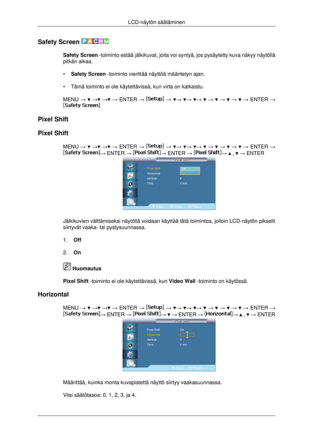 Samsung LH46MRTLBC/EN, LH46MRPLBF/EN, LH40MRTLBC/EN, LH40MRPLBF/EN, LH46MSTLBB/EN manual Safety Screen, Pixel Shift 