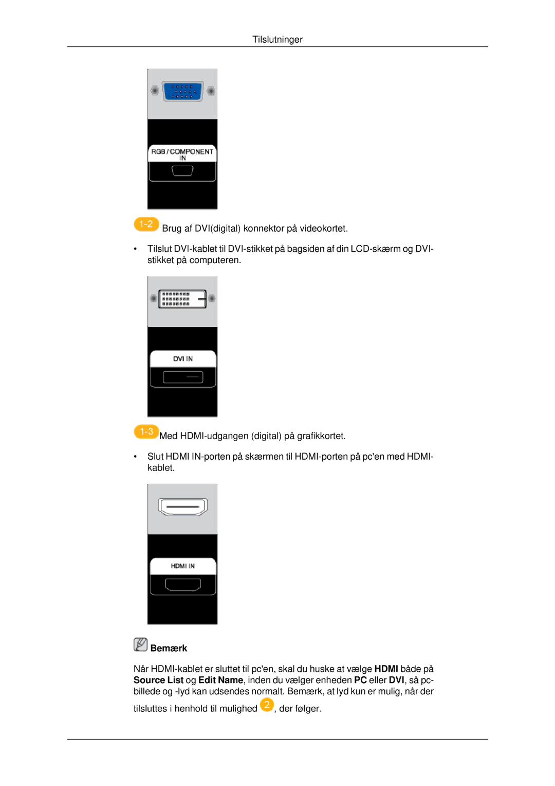 Samsung LH40MRPLBF/EN, LH46MRPLBF/EN, LH40MRTLBC/EN, LH46MRTLBC/EN, LH46MSTLBB/EN manual Bemærk 