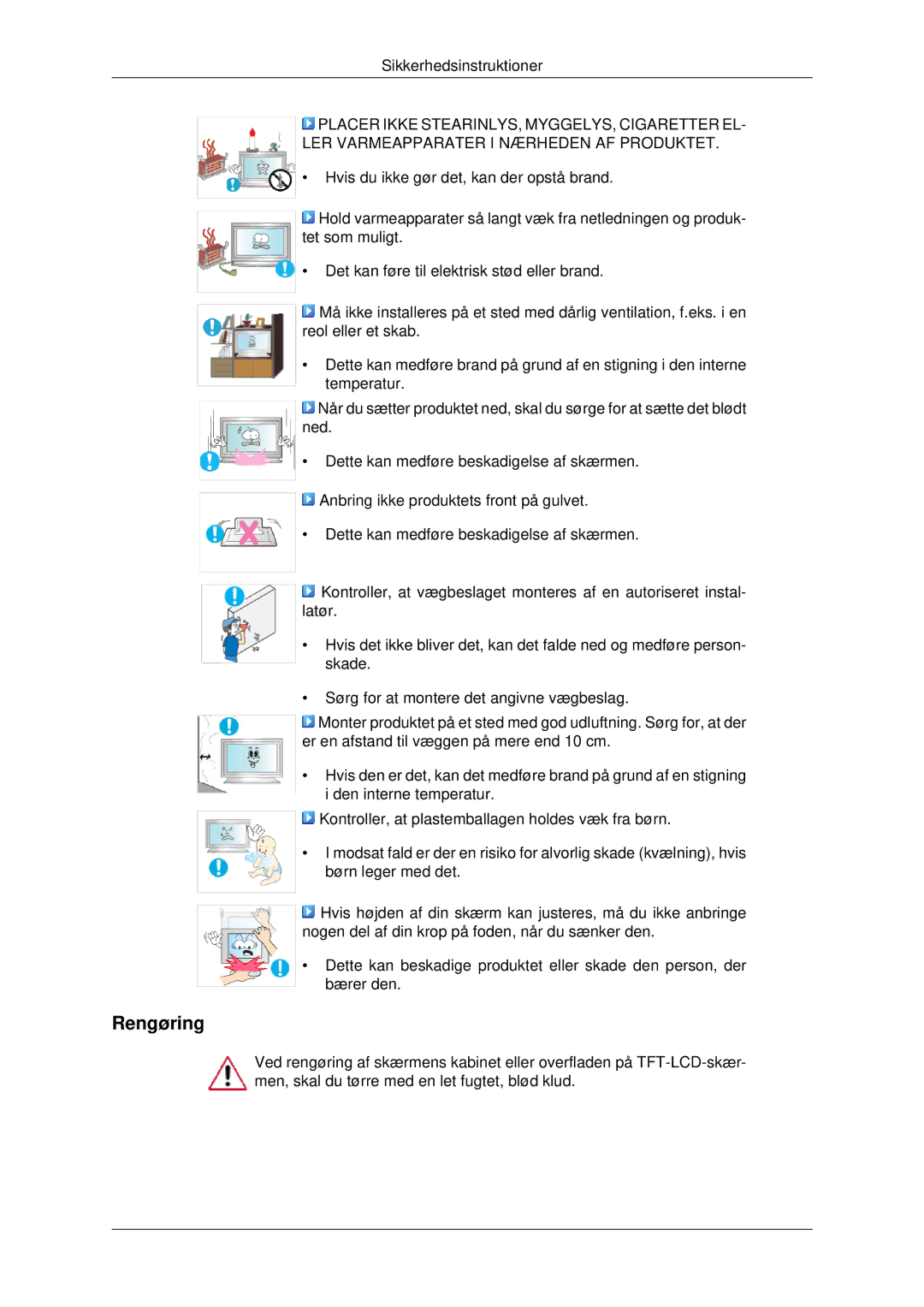 Samsung LH46MSTLBB/EN, LH46MRPLBF/EN, LH40MRTLBC/EN, LH40MRPLBF/EN, LH46MRTLBC/EN manual Rengøring 