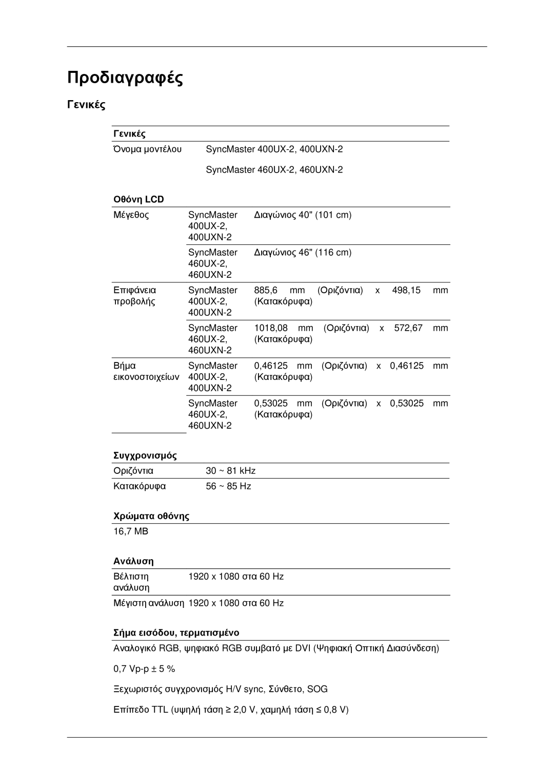 Samsung LH40MRPLBF/EN, LH46MRPLBF/EN, LH40MRTLBC/EN, LH46MRTLBC/EN, LH46MSTLBB/EN manual Γενικές 